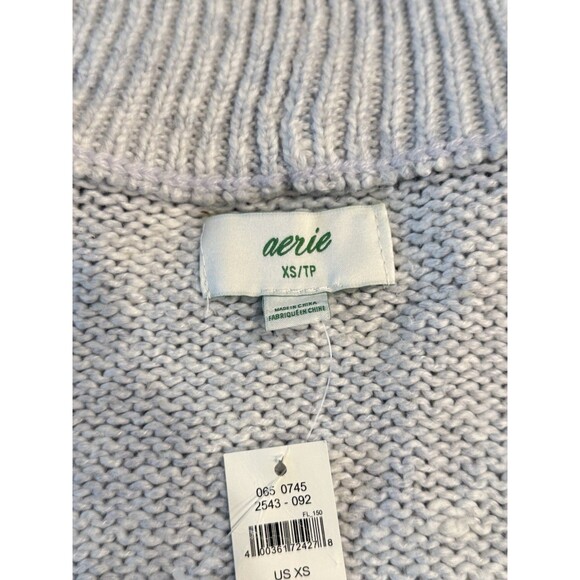 Aerie Oh So Soft Mock Neck Yellow Stripe Chunky Sweater Size XS NWT - Picture 4 of 11